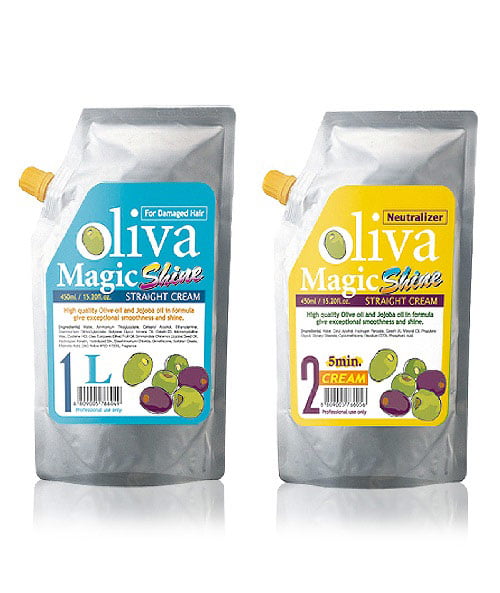 Kem duỗi Livegain Premium Rich Oliva Magic Shine L 450ml + 450ml chính hãng