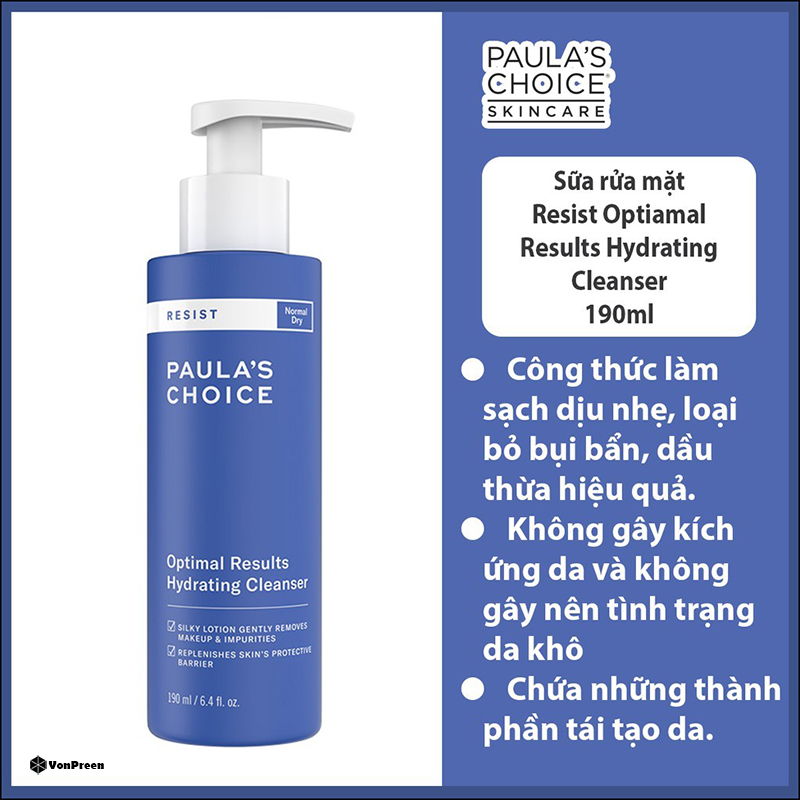 Sữa rửa mặt ưa chuộng nhất hiện nay-Sữa rửa mặt Paula’s Choice Resist Optimal Results Hydrating Cleanser